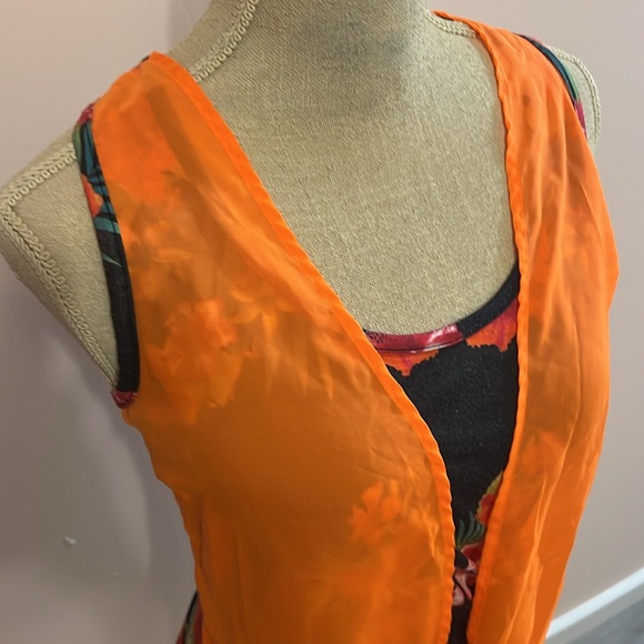 Women’s razor back neon orange tie front Hawaiian floral size L Bongo - Picture 3 of 6